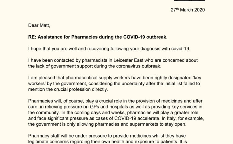  Assistance for pharmacies during the COVID-19 outbreak