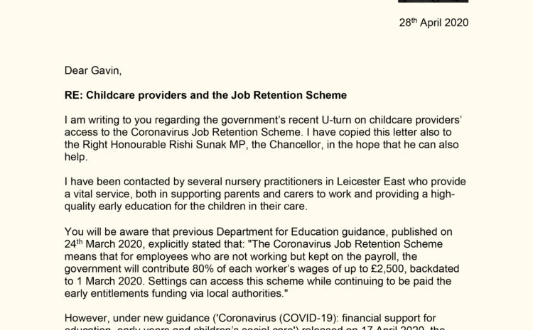  Support for childcare providers and the Job Retention Scheme