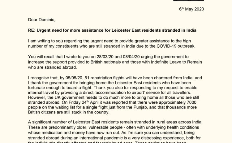  Urgent need for assistance for Leicester East residents stranded in India