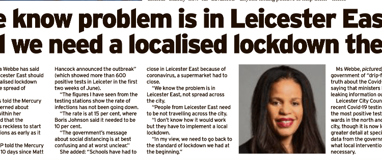  Lockdown parts of Leicester East’ says its MP Claudia Webbe