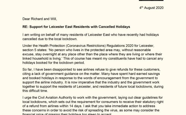  Support for Leicester East Residents with Cancelled Holidays