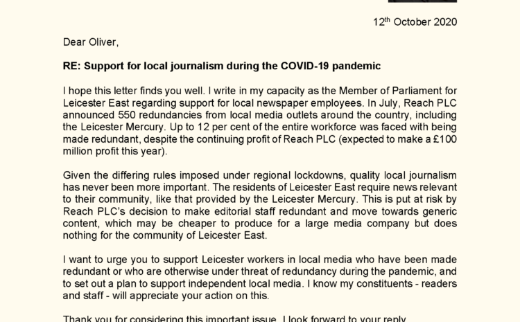  Support for local journalism during the Coronavirus Pandemic