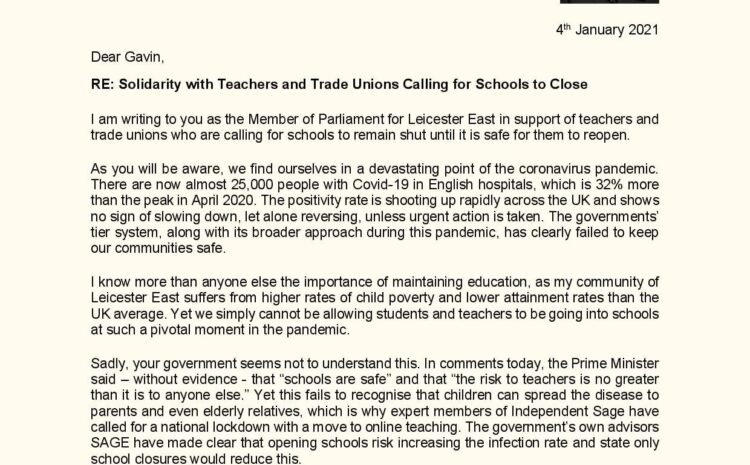  Solidarity with Teachers and Trade Unions Calling for Schools to Close