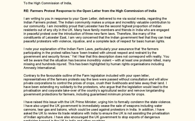  Farmers protest response to the open letter from the High Commission of India