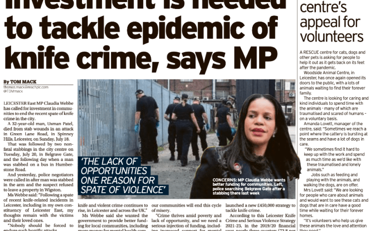  Investment is needed to tackle epidemic of knife crime, says Claudia Webbe MP