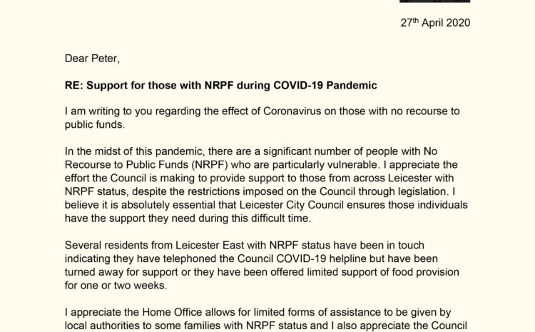  Support for those with NRPF during COVID-19 Pandemic