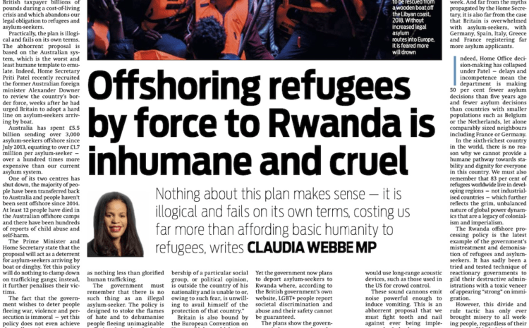  Offshoring refugees by force to Rwanda is inhumane and cruel