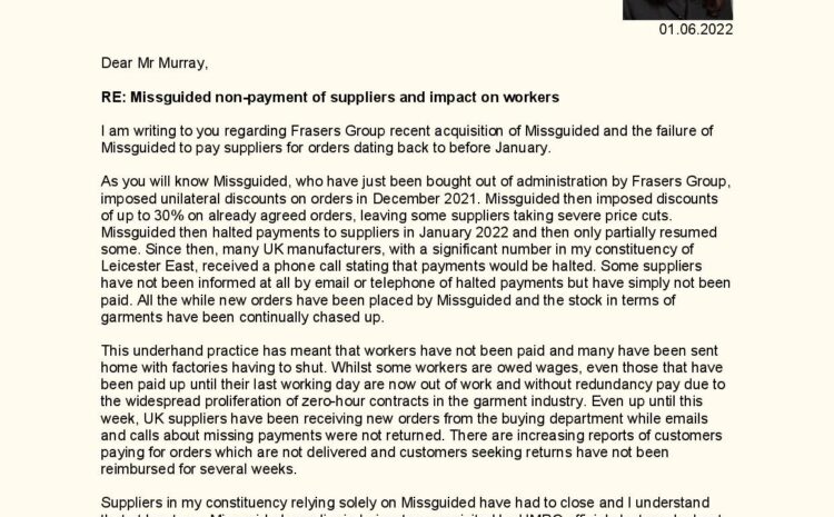 Missguided non-payment of suppliers and impact on workers