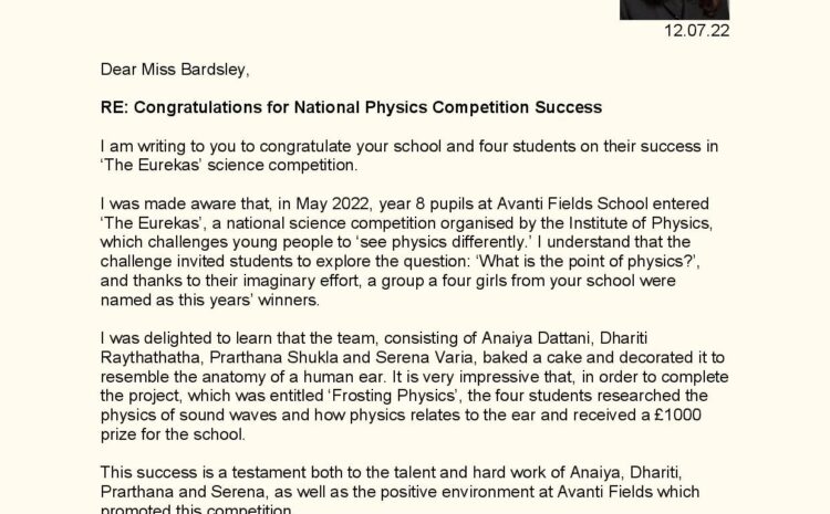  Congratulations for National Physics Competition Success
