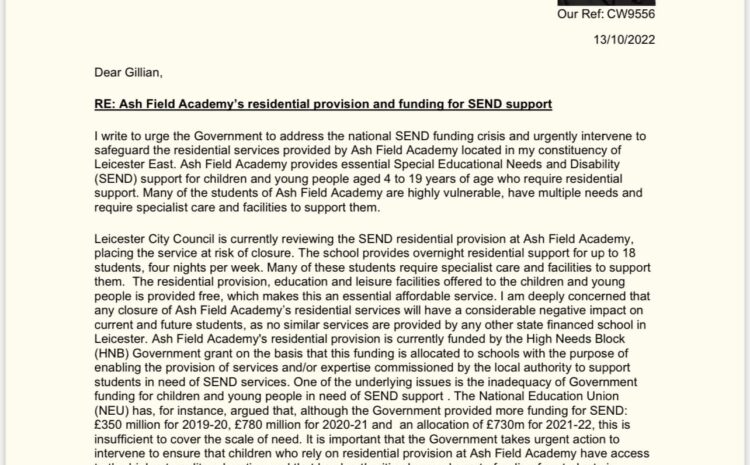  Ash Field Academy’s residential provision and funding for SEND support
