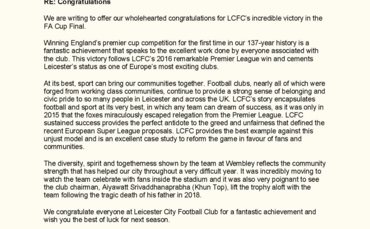  Congratulations Leicester City Football Club