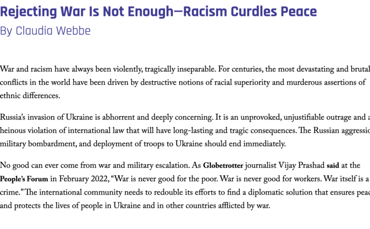  Rejecting War Is Not Enough—Racism Curdles Peace