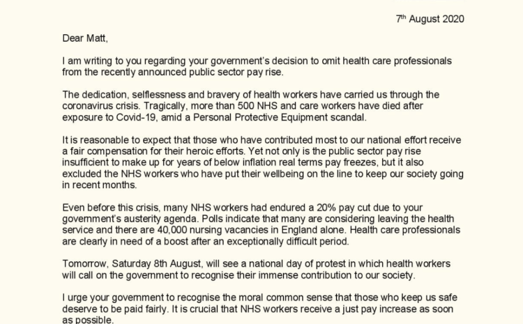  The Governments decision to omit health care professionals from the recently announced public sector pay rise