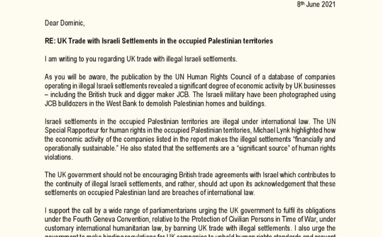  UK Trade with Israeli Settlements in the occupied Palestinian territories