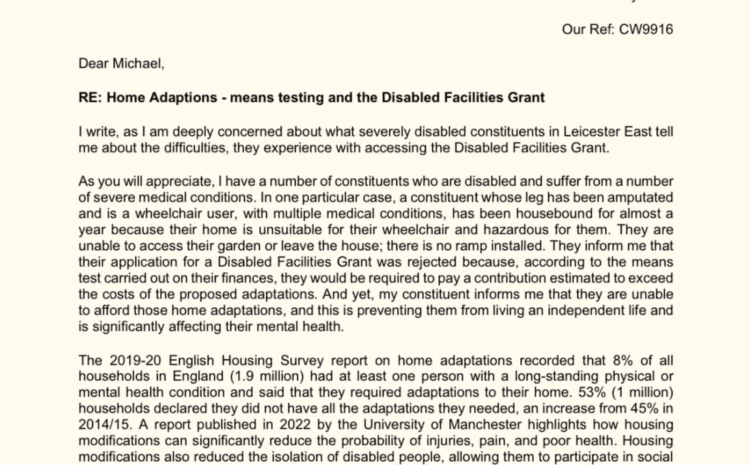  Home Adaptions – means testing and the Disabled Facilities Grant
