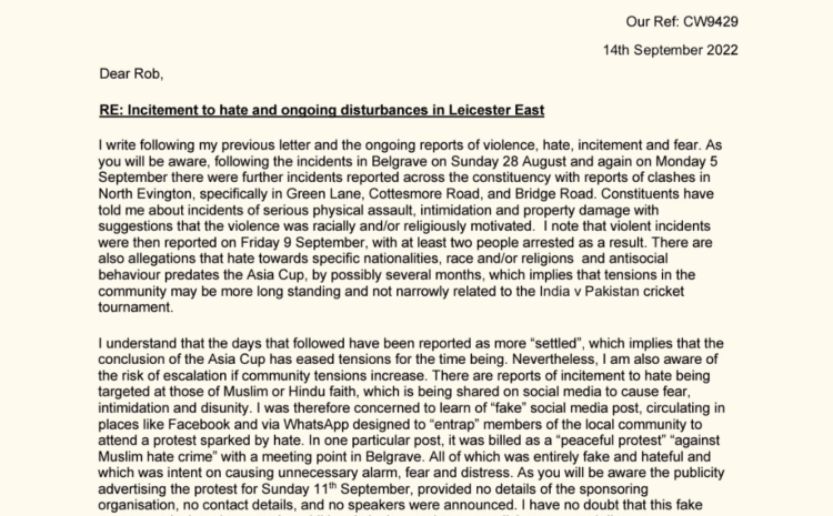  Incitement to hate and ongoing disturbances in Leicester East