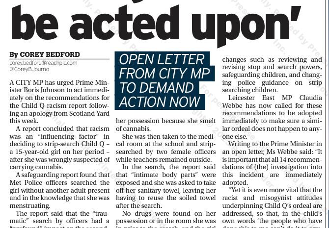 Claudia Webbe calls on Boris Johnson to act immediately over Child Q case