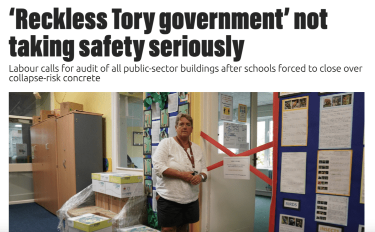  ‘Reckless Tory government’ not taking safety seriously