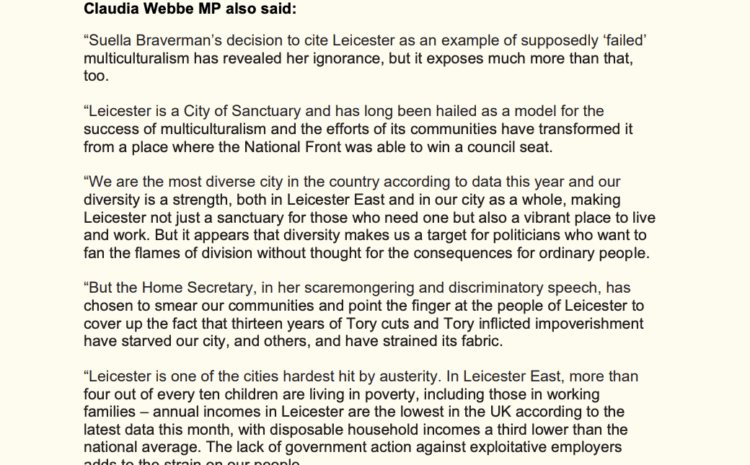  Claudia Webbe MP accuses Braverman of inciting hate to cover up Tory ills.