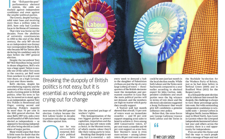  Independents and candidates from small parties are the hope of real change in the election