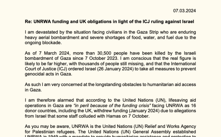  UNRWA funding and UK obligations in light of the ICJ ruling against Israel