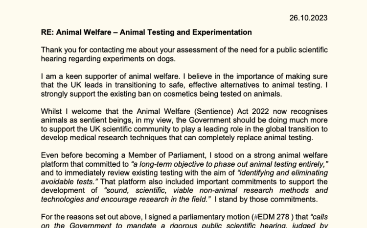  Animal Welfare – Animal Testing and Experimentation