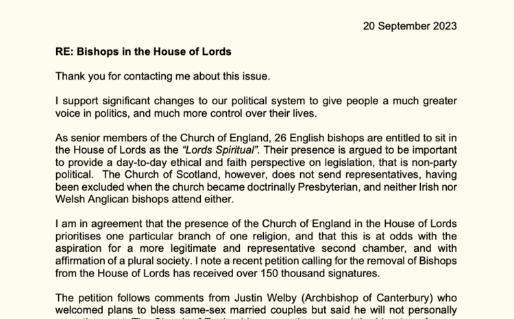  Bishops in the House of Lords