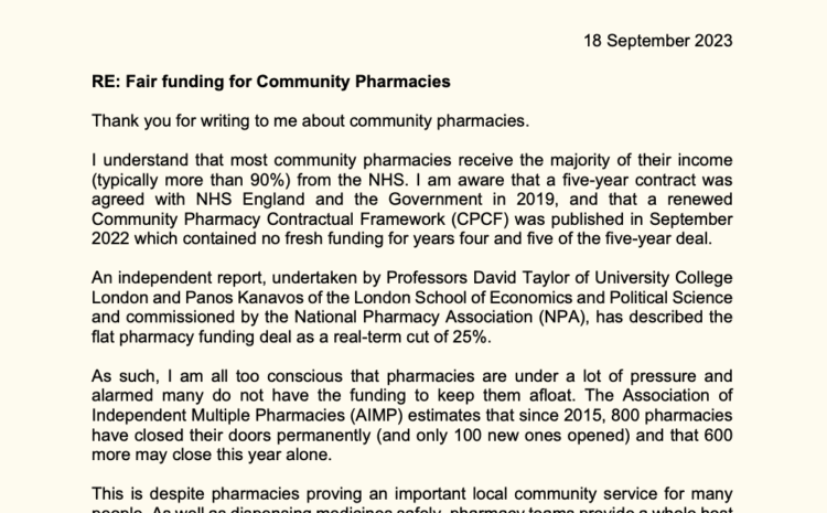  Fair funding for Community Pharmacies