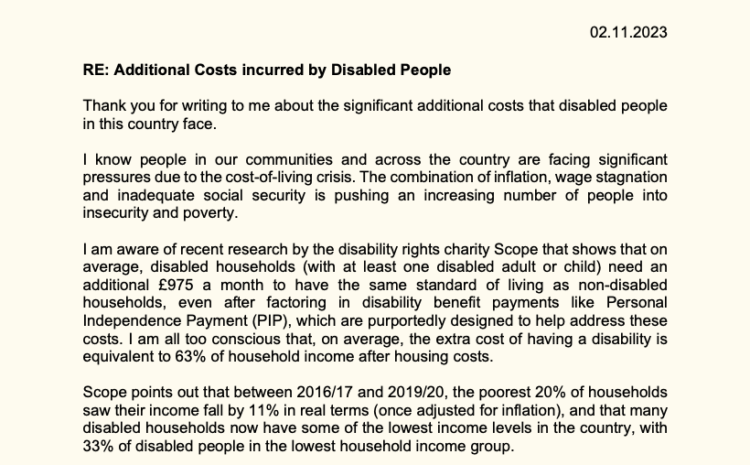  Additional Costs incurred by Disabled People