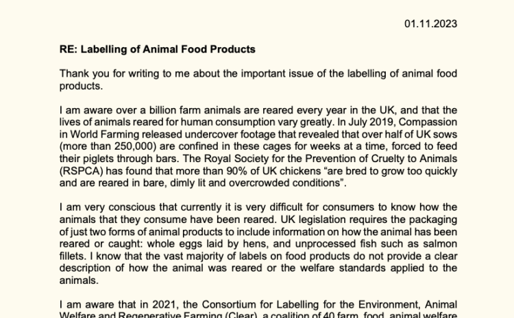  Labelling of Animal Food Products