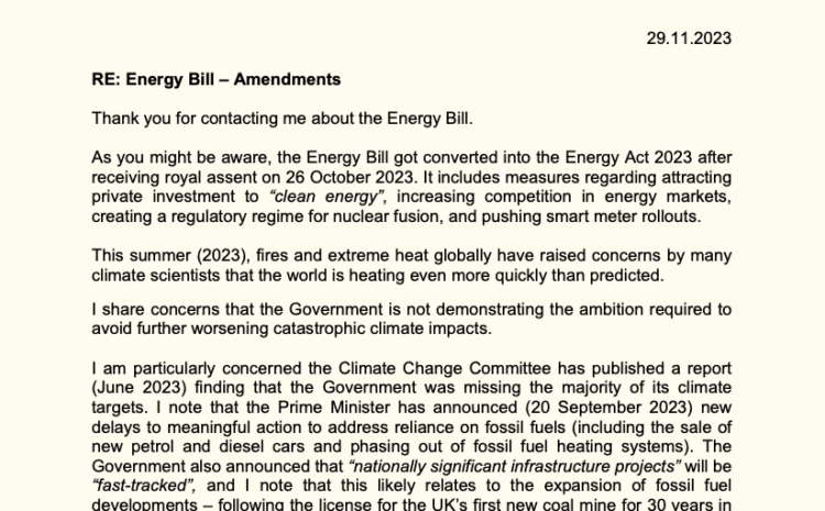  Energy Bill – Amendments