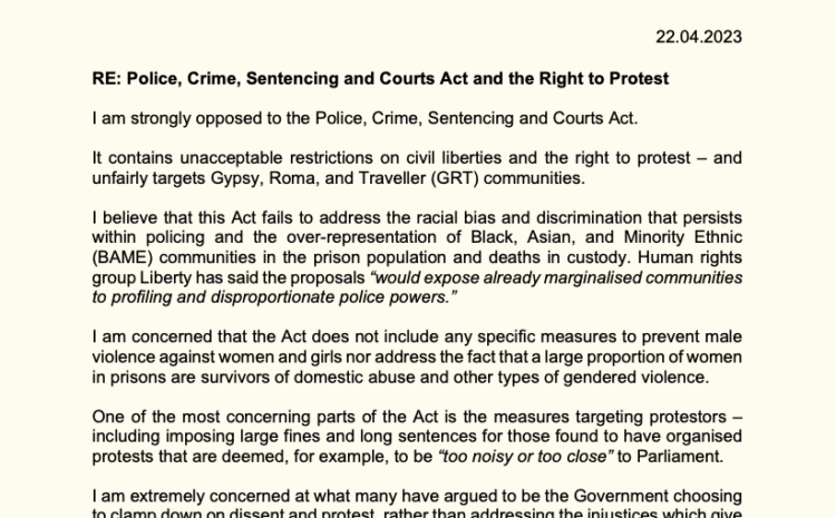  Police, Crime, Sentencing and Courts Act and the Right to Protest