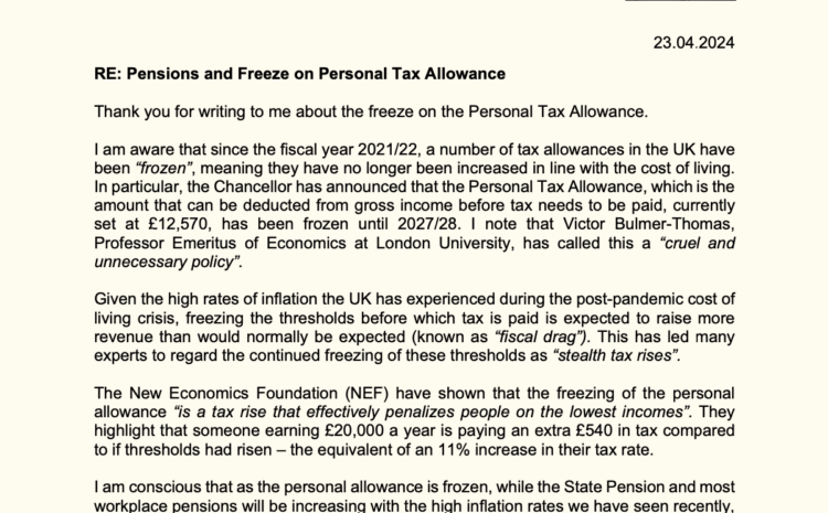  Pensions and Freeze on Personal Tax Allowance