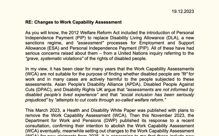  Changes to Work Capability Assessment