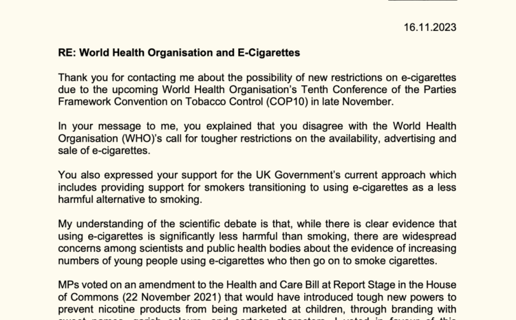  World Health Organisation & E-Cigarettes