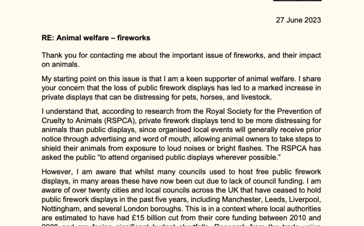  Animal Welfare – Fireworks