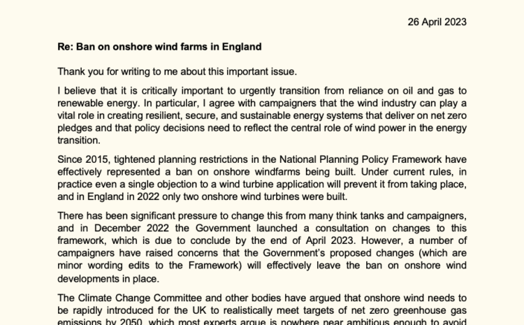  Ban on Onshore Wind Farms in England